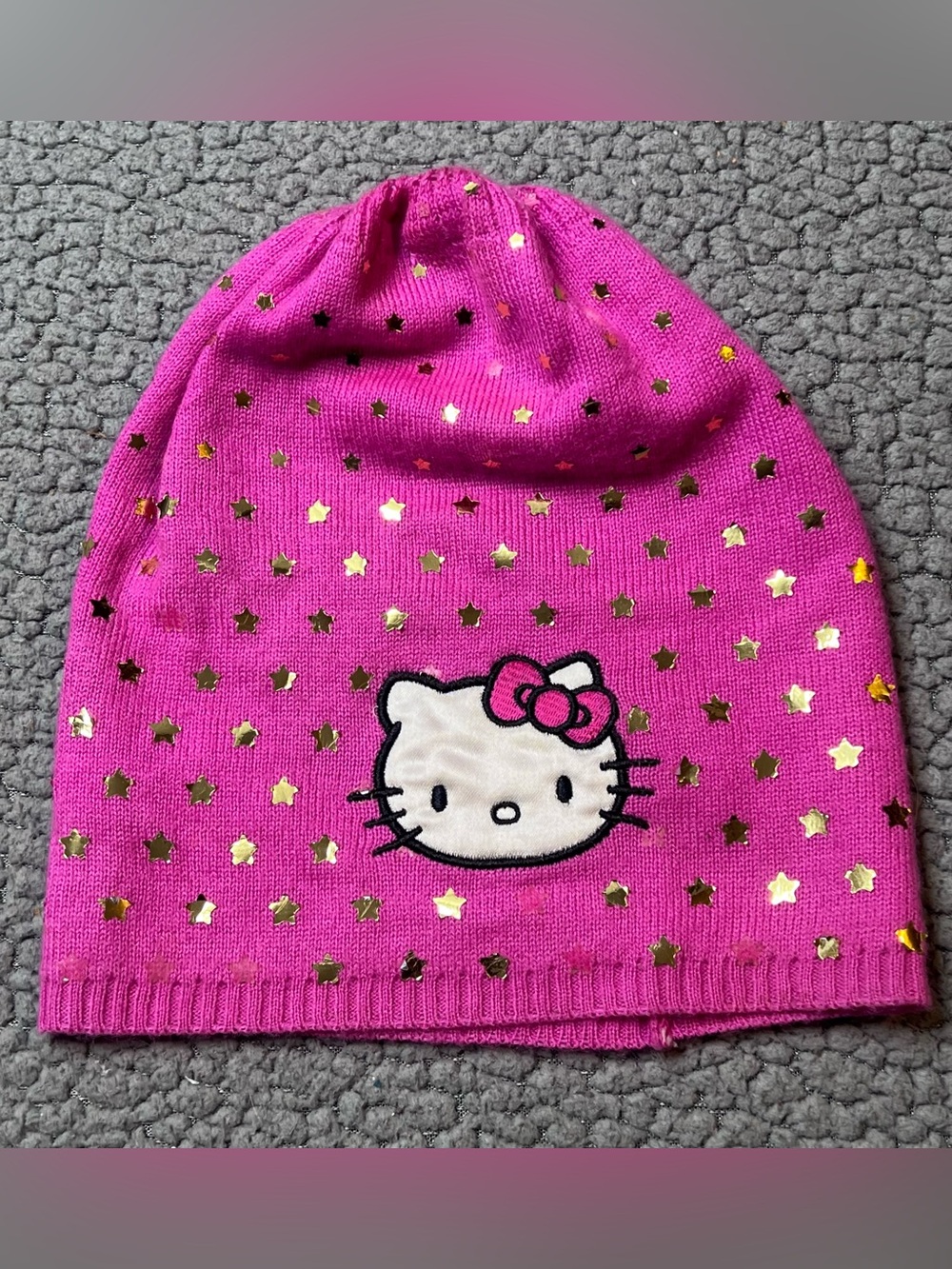 Hello Kitty Knit Pink Girls Beanie Pink And Gold